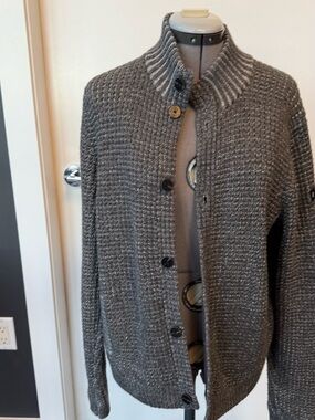 A/X Armani Exchange Marled Gray Knit Wool Blend Sweater with Logo Patch